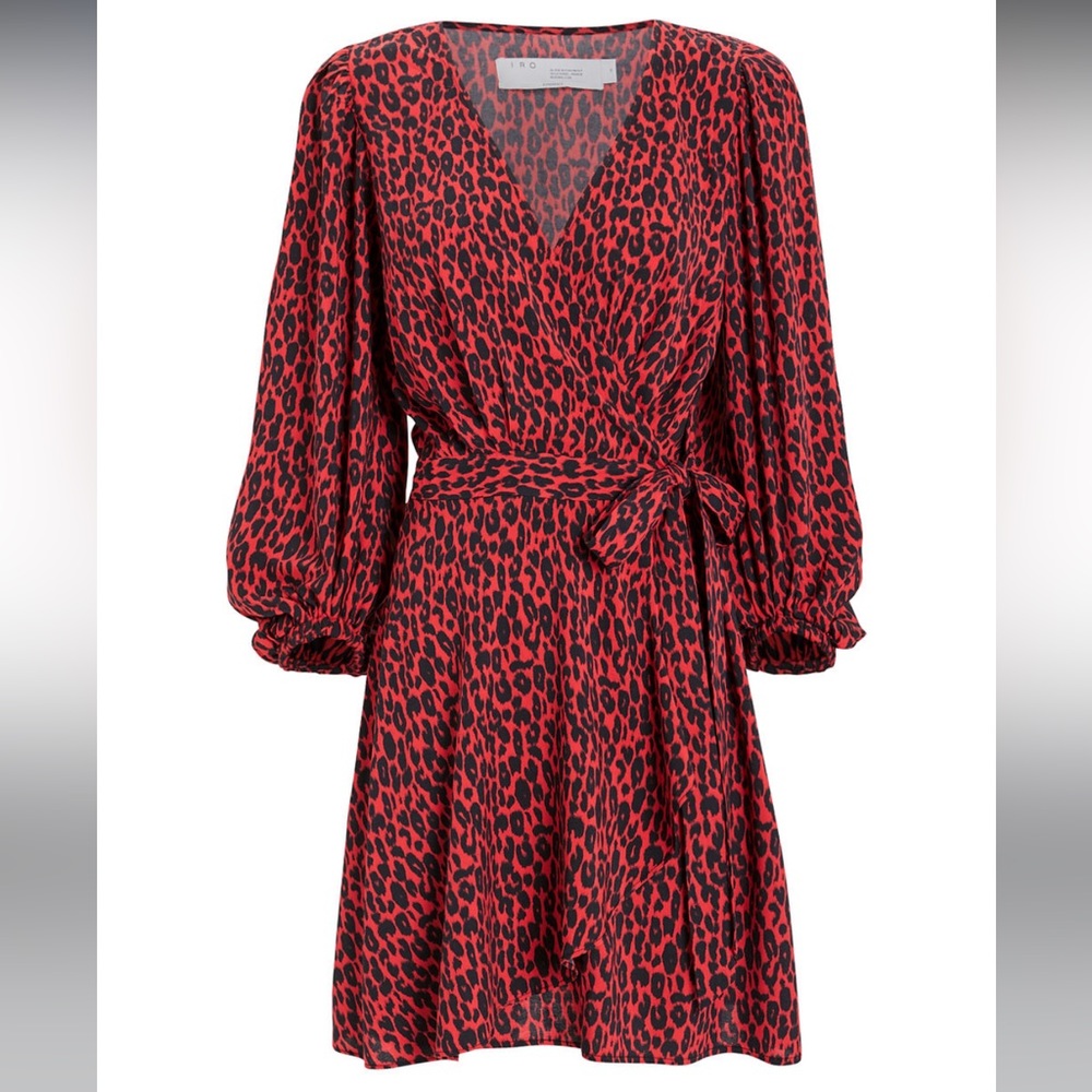 IRO Boina Red Black Leopard Wrap Dress 34